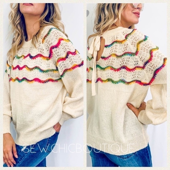 Rainbow 🌈 Textured Back Tie Sweater - Picture 2 of 8